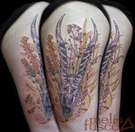 Melissa Fusco - Gazelle Line work, with earth tone wild flowers
